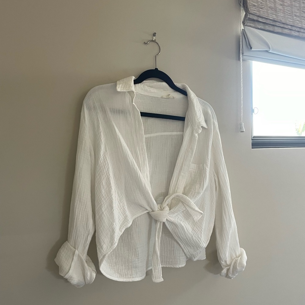 White blouse with front tie